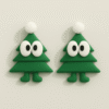 Aretes navideños de árbol navideño con ojos