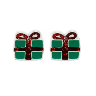 Aretes navideños de regalo rojo y verde